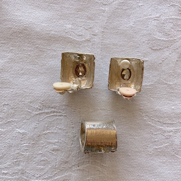 Y2K Pink Slide Pendant and Earrings Set Clip Earrings Antique Silver Tone Metal - Picture 4 of 7